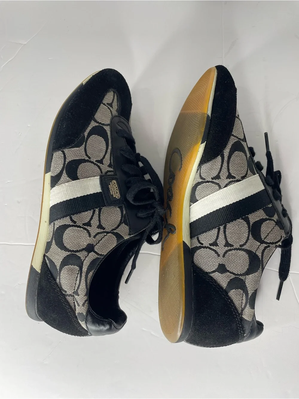 Coach Joss Sneaker 8.5 M Black White Signature Canvas & Suede Tennis Shoes
